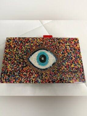 Beaded Eye Clutch with Multicolor Confetti Design